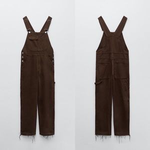 Zara Solid Color Overalls Brown